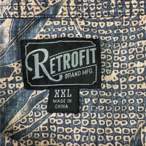 Retrofit Mens Hawaiian Print Short-Sleeve Shirt XXL 100% Cotton Dress Blues Uniq - Picture 5 of 8